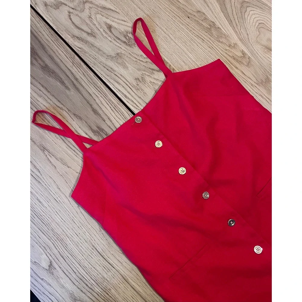 J.Crew Claudia Mini Dress Women XL Red Linen Button Front Coastal Quiet Luxury
